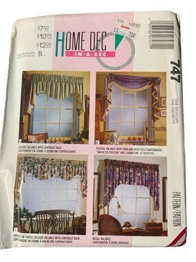 Home Dec In A Sec Pattern 747 for Four Window Valances Uncut
